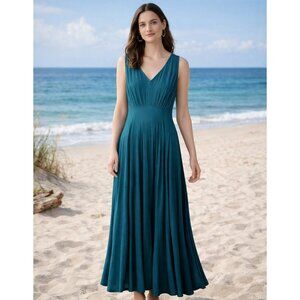 Soft Surroundings Teal Blue Gauze Sleeveless Maxi Dress Size PS Petite Small